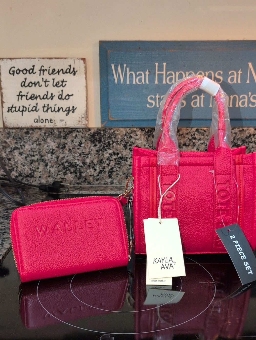 Red Kayla+Ava tote Bag With Matching Wallet And Shoulder Strap - NWT